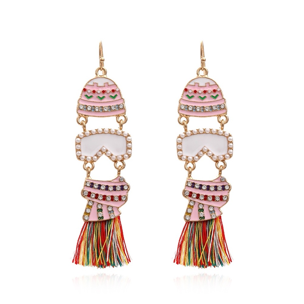 Ski Bunny Earrings with Tassel and Pearl Details